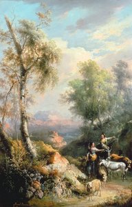 Bergers dans un paysage montagneux espagnol, XIXe siècle - Manuel Barron y Carrillo